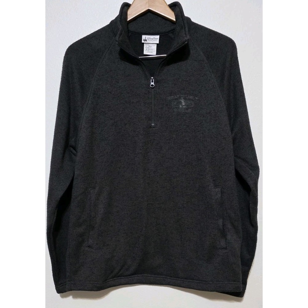 WALT DISNEY WORLD FLEECE PULLOVER 1/4 ZIP GRAY M Sweatshirt Unisex EUC